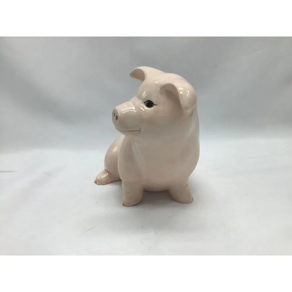Smiling Happy Pink Pig Ceramic Porcelain Figurine 6 Inch Crazing Farmhouse